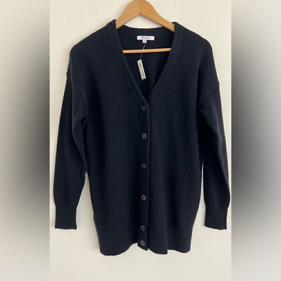 NWT Madewell V-Neck Relaxed Cardigan in True Black Size XS - Picture 3 of 13